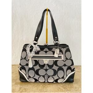 vtg Coach black kisslock Hampton canvas leather shoulder bags tote F15178